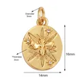 Detail of gold bee starburst oval pendant showing 14x16mm size and weight specs - Star Bee-Gold
