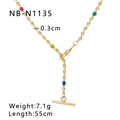 Detalle de cuentas coloridas y cierre OT dorado en un collar francés de estilo retro - Estilo de Cuentas de Esmalte de Colores (NB-N1135) / Oro de 18K