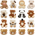 Detail of 16 assorted chenille embroidery patches featuring cartoon bear and panda designs - Set of 16 - Set B