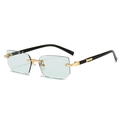 Fashionable rimless sunglasses with light blue lenses and gold metal bridge - C4-Transparent Green