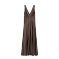 Elegante abito lungo in raso marrone scuro con scollo a V e consistenza setosa su bianco - XS / Marrone Scuro