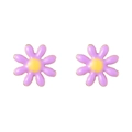 Colorful floral enamel stud earrings with purple petals and yellow center on white background - Purple Daisy Stud Earrings(NCE07209-2)