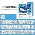 Mini 10x10cm ocean theme graffiti coloring book set with 25 unique mystery sea patterns - Mysterious Ocean