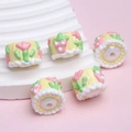 DIY strawberry cake shaped beads in yellow, pink and green for creative jewelry making - Price per Piece / White Bead + Yellow Cream + Tulip