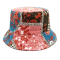 Close-up of bohemian patchwork bucket hat showing cotton canvas texture and floral prints - M (56-58cm) / Pink and Navy Blue Patchwork (1#)