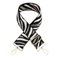 Macro detail of zebra pattern woven strap with premium golden swivel lobster clasps - Gold Buckle / Black Base White Grey (Zebra)