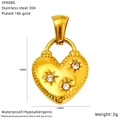 18K gold plated stainless steel heart pendant necklace with three zircon star settings - Heart Style (SP608G)