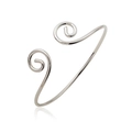Polished silver spiral open cuff bracelet with minimalist swirl design on white background - Spiral Swirl / Silver