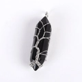 Colgante de piedra negra hexagonal con diseño Árbol de la Vida en hilo plateado - Sin Cadena (Aprox 10*50 mm) / Obsidiana