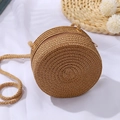 Borsa a tracolla in paglia intrecciata per bambina in marrone chiaro naturale - Borsa Rotonda Piccola / Diametro 12cm / Marrone