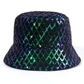 Detailed close-up of gradient sequins on a black sun hat with a rhombus grid pattern - M (56-58cm) / Iridescent Gradient Sequin (02)