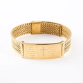 Bracelet à mailles dorées en acier inoxydable avec plaque rectangulaire et Notre Père - Doré