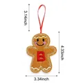 Gingerbread man ornament with red embroidered letter B and festive hanging loop - Style B