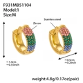 Rainbow cubic zirconia hoop earrings in 18k gold plated stainless steel with dimensions - Colored Zirconia (F931-1) / M