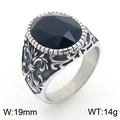 Vintage stainless steel ring for men with black gemstone and engraved vine patterns - Style E Steel Black (KR109920-TGX)