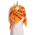 Women's plaid triangle scarf in vibrant orange and red tartan pattern with tassels - Amber Yellow Plaid