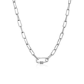 Silver paperclip link necklace with micro-paved crystal safety pin clasp on white background - Necklace / Silver Necklace