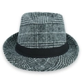 Dettaglio della trama del cappello fedora a quadri grigi con nastro in gros-grain - Taglia Unica 58cm Circonferenza / Quadroni Grigio Chiaro