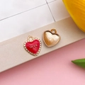 Golden heart pendant with red enamel and Love engraving for DIY jewelry making - 13x15mm-0.6g / Red Enamel Heart Love
