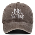 Detailed embroidery of BIG BROTHER text on washed dark brown cotton baseball cap - Coffee