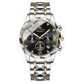 VA VA VOOM Men's watch with black dial, faceted bezel and two-tone gold silver band - Multifunction Chronograph / Black Dial Two-Tone Band