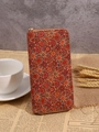 Red Bohemian mandala wallet with vintage floral patterns and secure gold zipper - Style J
