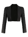 Dettaglio blazer nero corto con maniche di perline d'argento e rever a specchio - S / Blazer Nero