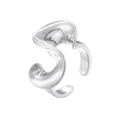 Close-up of a silver irregular wavy twisted metal open ring with polished finish - Organic Wavy Wide Edge Style (VJ649 White Gold)