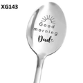 Close-up of engraved 'Good morning Dad' stainless steel long handle spoon - Good Morning Dad