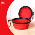 Portable red silicone folding pet bowl with metal carabiner for outdoor dog travel - Small 350ml with Carabiner / Red