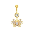 Piercing ombelico a farfalla dorata con smalto bianco e brillanti zirconi incastonati - Farfalla in Smalto Bianco