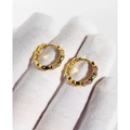 Elegant gold bamboo texture hoop earrings with micro-set white zircon stones - Gold with Zirconia