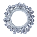 Detailed view of grey woven elastic hair tie featuring radiant faceted crystal beads - 5# Grey Crystal Beaded Hair Tie