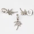Set of three coconut tree pendants with micro-pave white zircons in silver finish - White Gold Palm Tree