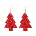 Sparkly red glitter Christmas tree leather hook earrings on white background - Red Glitter Christmas Tree