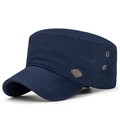 Navy blue cotton cadet cap featuring classic metal badge and decorative stitching - Adjustable / Navy Blue