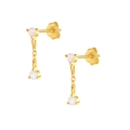 Minimalist S925 sterling silver gold plated chain drop earrings with four zircons - Gold Tassel Style