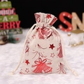 Christmas burlap drawstring gift bag with red metallic bell and tree prints - Red Big Bell