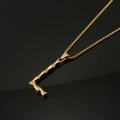 Hip hop gold letter L pendant in stainless steel with textured finish and box chain - Gold Letter L Pendant