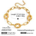 Waterproof 18K gold plated stainless steel chunky oval link bracelet with lobster clasp - Golden Large Ring Chain Style (JDB0207003)