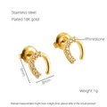 18K gold plated stainless steel U-shaped horseshoe earrings with white rhinestones - U-Shape Studs