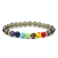 Colorful natural volcanic stone and tiger eye bead bracelet with golden spacers - Tea Glass Colorful Chakra Bracelet
