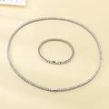 Silver stainless steel tennis chain jewelry set with cubic zirconia stones for unisex - 3mm-Bracelet 18cm / Steel