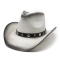 Pinkish grey western straw cowboy hat with gradient spray paint and leather band - M (56-58cm) / Black and White Gradient