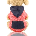 Marled red pet hoodie with dark blue denim pocket and hood for small dogs and cats - Red Knitted Hoodie With Denim Pocket