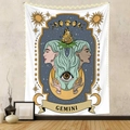 Detail of Gemini tarot tapestry with zodiac sun moon symbols and warm fairy lights - Gemini (GT220613)