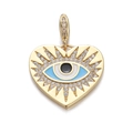 Colgante de corazón dorado con ojo turco de esmalte azul y circonitas brillantes - Corazón Azul Mal de Ojo