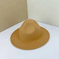 Classic camel wide brim wool fedora hat with a pinched crown for autumn fashion - 56-58cm (Adjustable) / Camel