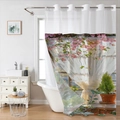 Dettaglio della tenda da doccia impermeabile con stampa floreale digitale per l'arredo del bagno - 181x188cm Tenda da Doccia Singola / Fiori della Finestra del Giardino (SYL-3)