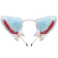 Cat ear headband in light blue and red plush with white ribbons and gold bells - Light Blue Red Inner